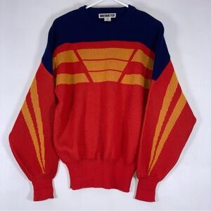 Obermeyer Sweater Round Neck  Men's M Ski Apine   Red Blue Yellow